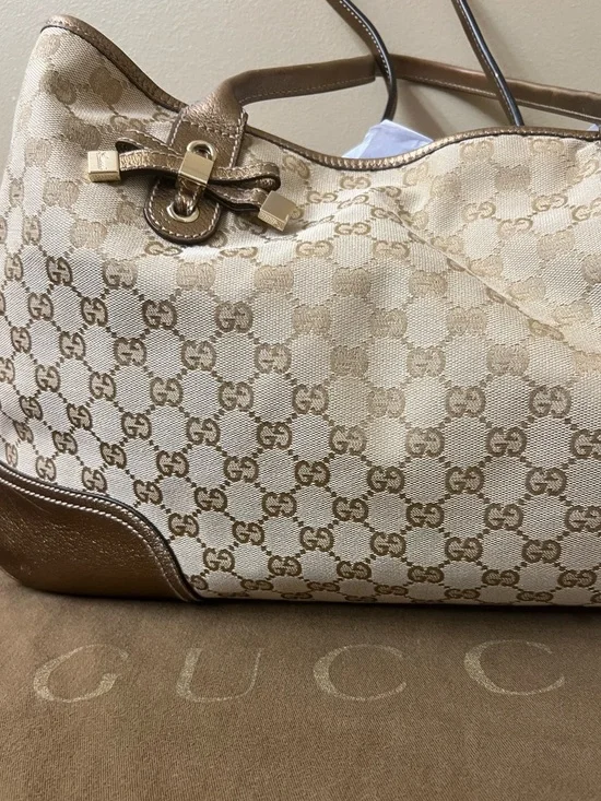 Gucci Beige and Brown GG Canvas Tote with Leather Trim - Picture 4 of 17